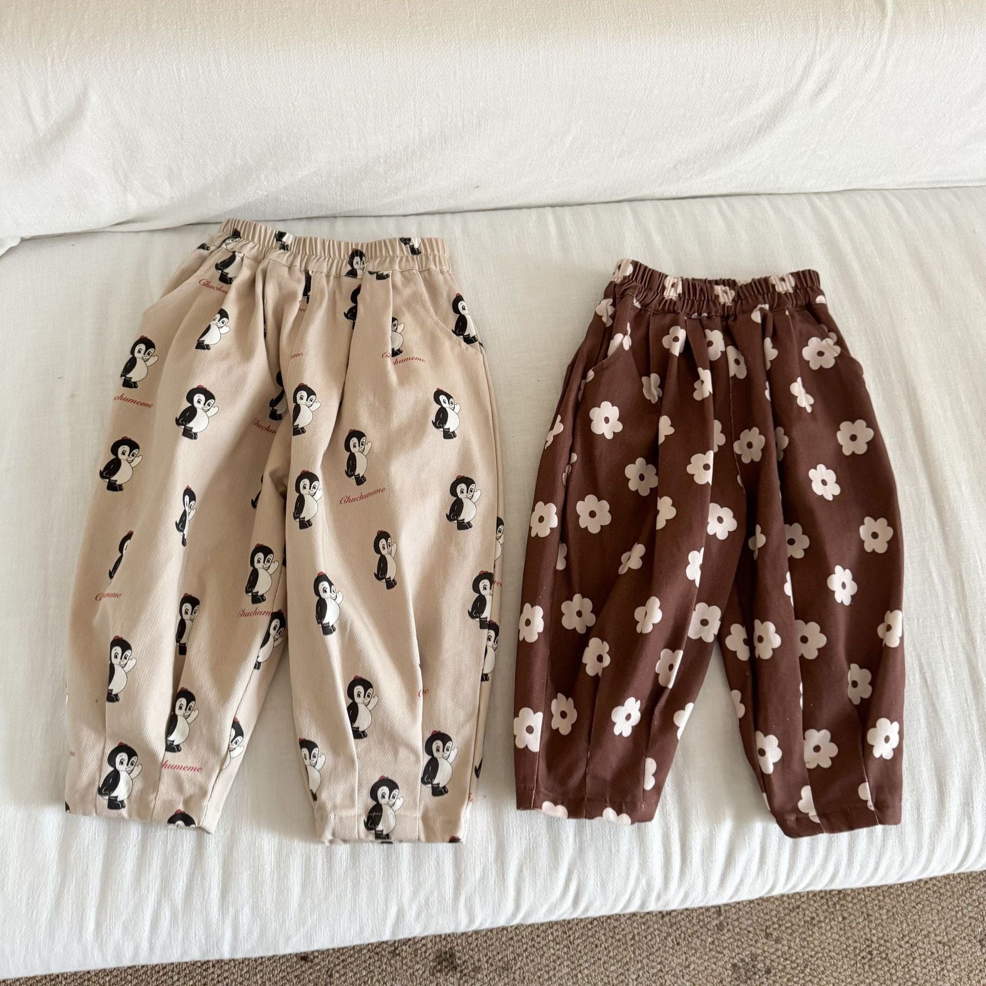 ロングパンツ・スウェットパンツ ペンギン/フラワープリントロングルーズタックパンツ【mh0010496】