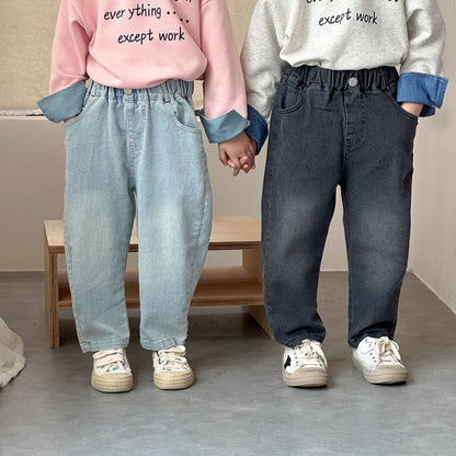 デニムパンツ ポケットロゴデニムルーズパンツジーンズ【mh0010498】