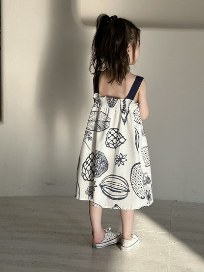 半袖セットアップ ボタニカルフルーツプリント ボーイズ半袖シャツ+ショートパンツ/ガールズノースリーブワンピース リンクコーデ 兄弟姉妹 お揃いコーデ【mh0010975】