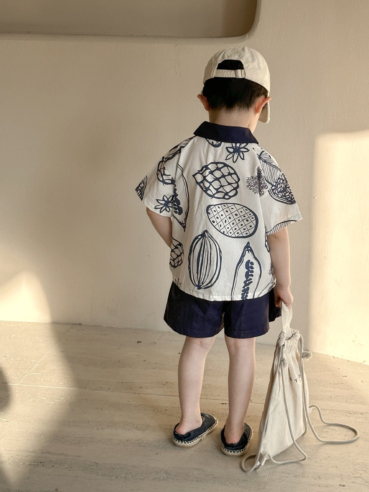 半袖セットアップ ボタニカルフルーツプリント ボーイズ半袖シャツ+ショートパンツ/ガールズノースリーブワンピース リンクコーデ 兄弟姉妹 お揃いコーデ【mh0010975】