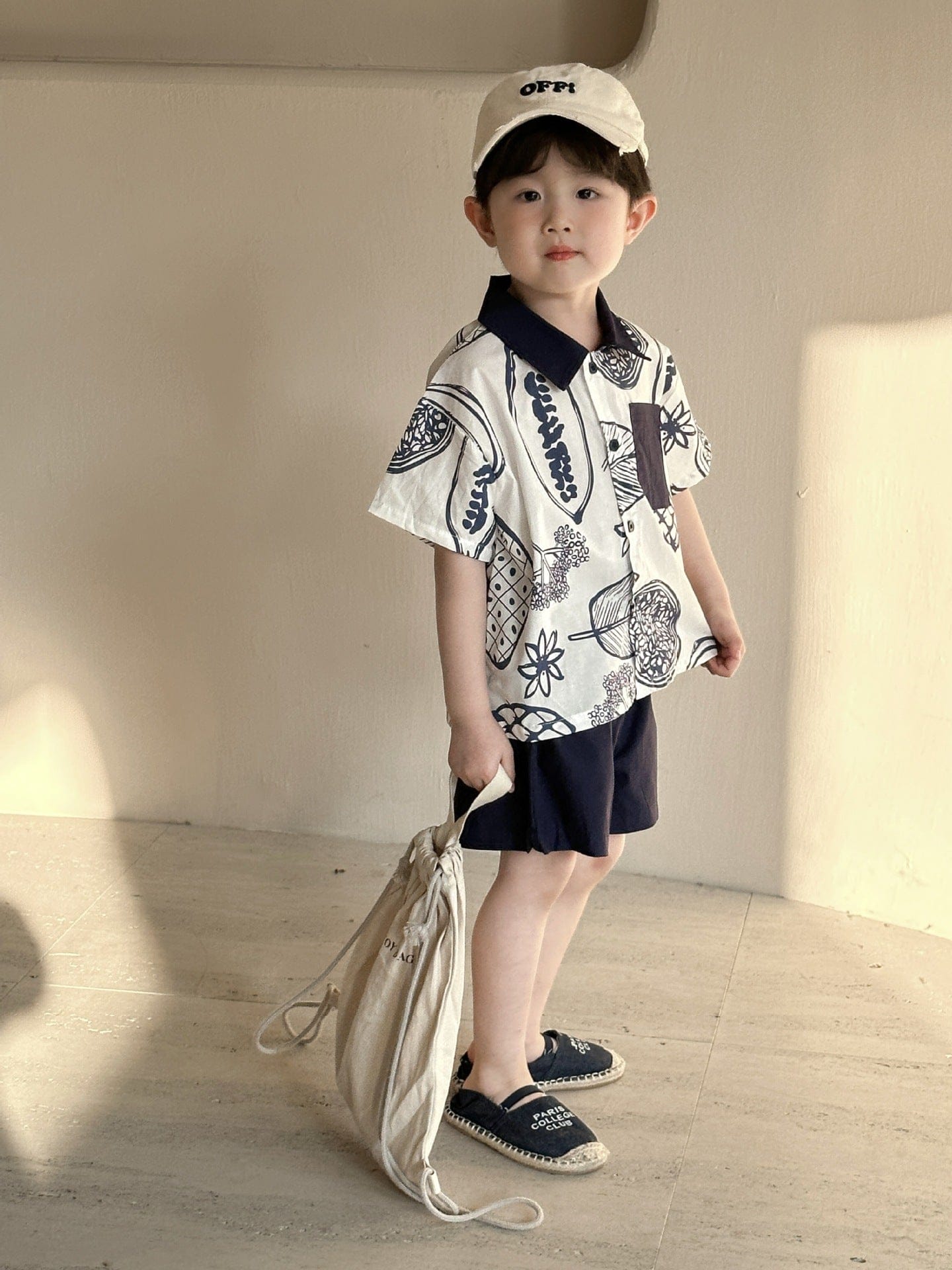 半袖セットアップ ボタニカルフルーツプリント ボーイズ半袖シャツ+ショートパンツ/ガールズノースリーブワンピース リンクコーデ 兄弟姉妹 お揃いコーデ【mh0010975】