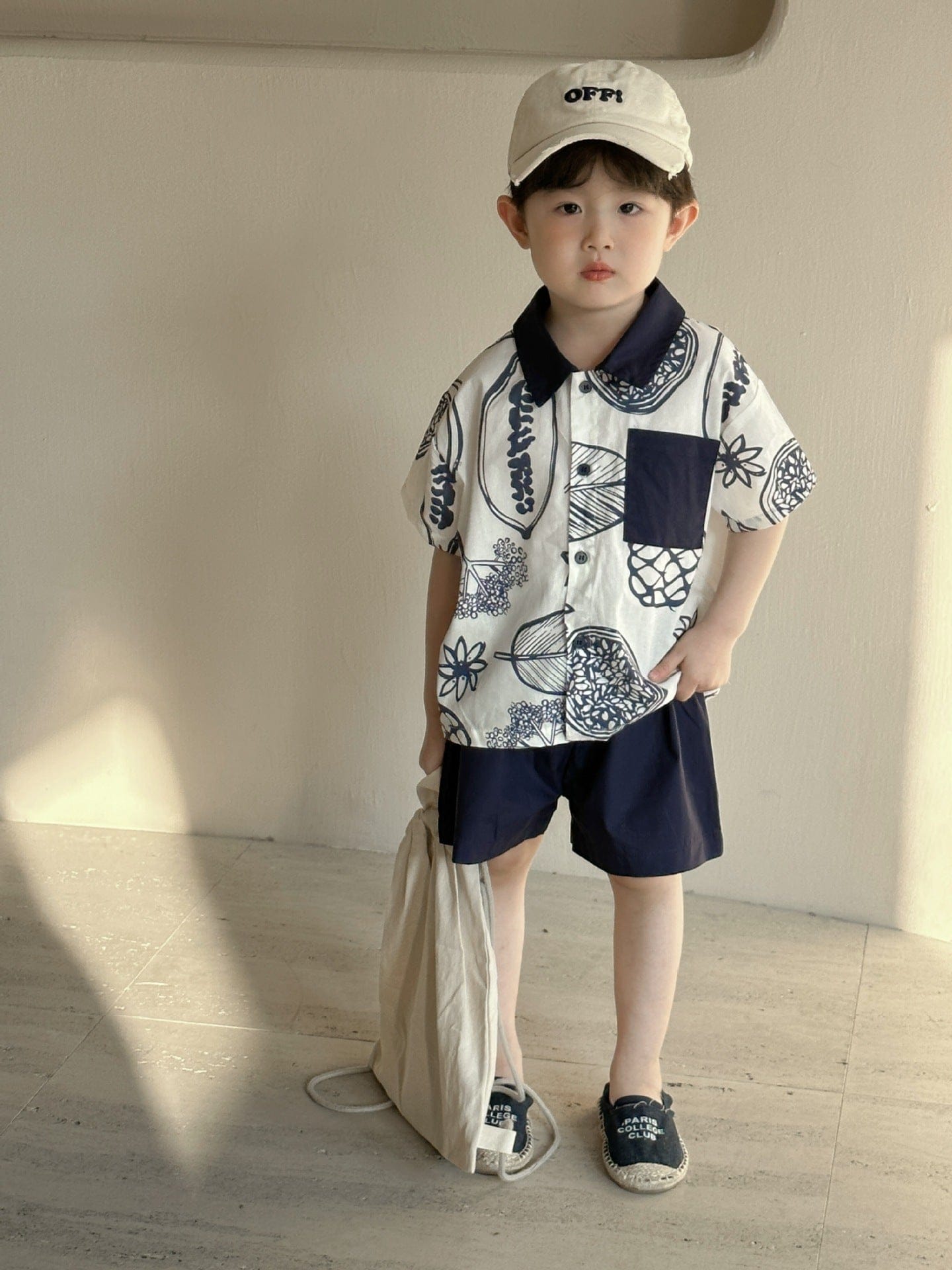 半袖セットアップ ボタニカルフルーツプリント ボーイズ半袖シャツ+ショートパンツ/ガールズノースリーブワンピース リンクコーデ 兄弟姉妹 お揃いコーデ【mh0010975】