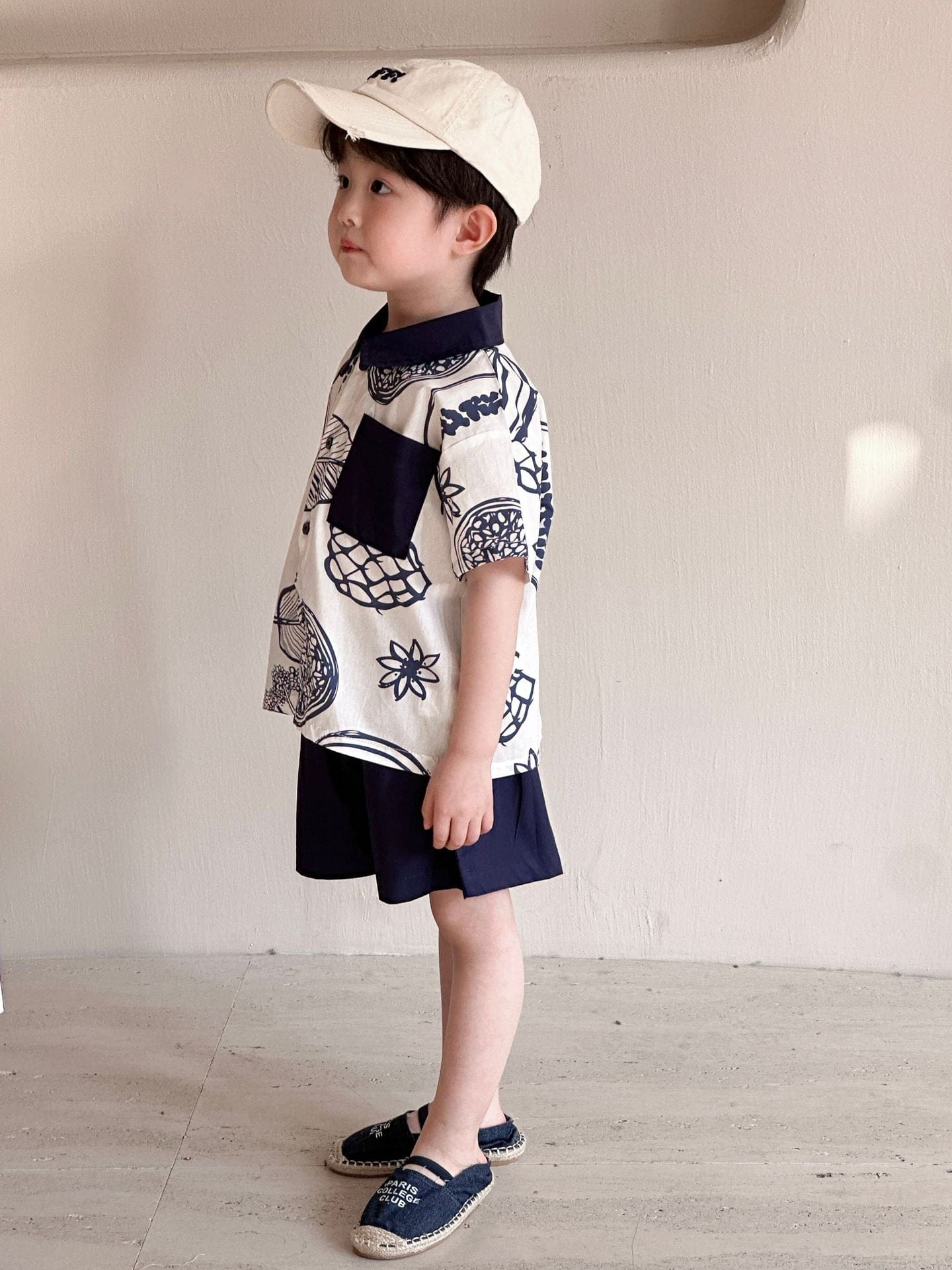 半袖セットアップ ボタニカルフルーツプリント ボーイズ半袖シャツ+ショートパンツ/ガールズノースリーブワンピース リンクコーデ 兄弟姉妹 お揃いコーデ【mh0010975】