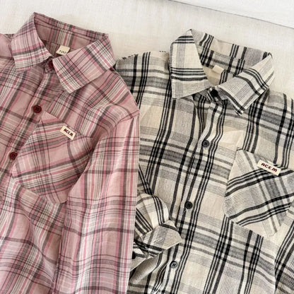 長袖シャツ・ブラウス ビッグチェック柄ルーズ長袖シャツ【mh0011237】