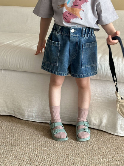 デニムパンツ Navy / 80cm シンプルデイリーデニムショートパンツ【mh0009830】