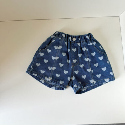 ハーフパンツ・ショートパンツ Navy / 80cm ハートプリントデニムショートパンツ【mh0010180】