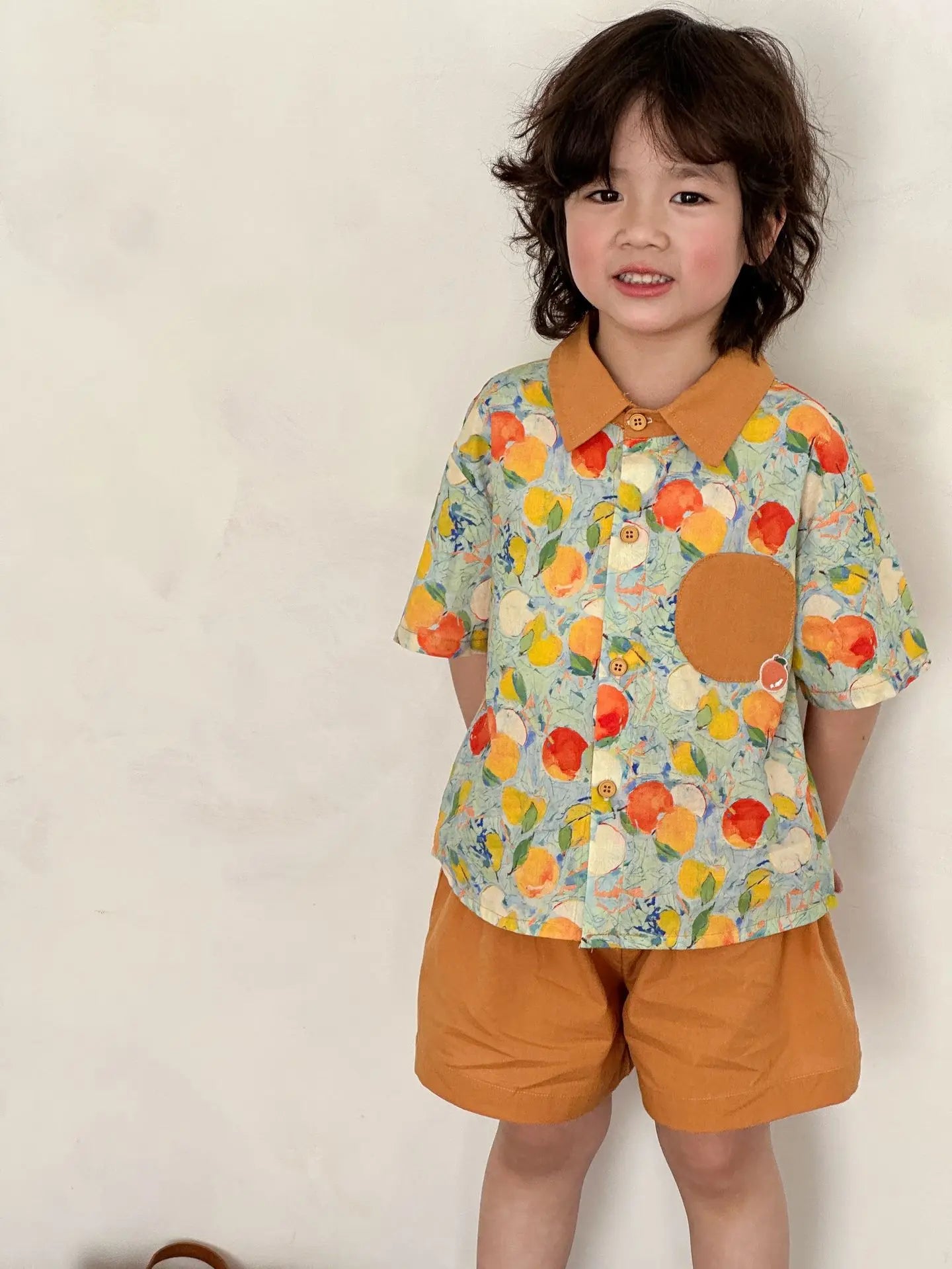 半袖セットアップ one set / 18M (80) キッズワンピース/セットアップ 2点セット フルーツプリントキャミソールワンピース/半袖シャツ+ショートパンツ リンクコーデ 兄弟姉妹 お揃いコーデ【mh0008878】