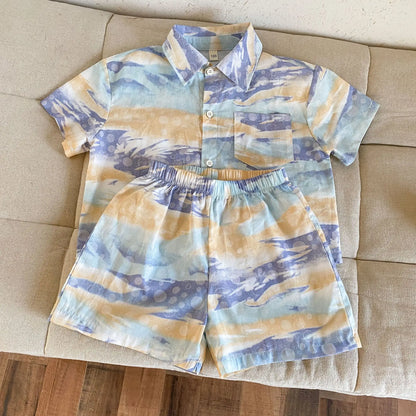 半袖セットアップ one set / 18M (80) キッズワンピース/セットアップ 2点セット カラフルプリントノースリーブワンピース/半袖シャツ+ショートパンツ リンクコーデ 兄弟姉妹 お揃いコーデ【mh0008879】