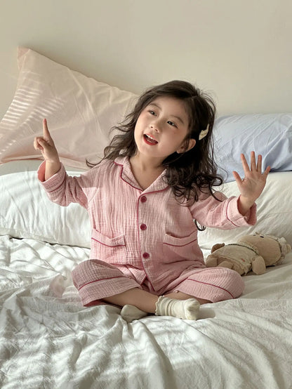 長袖パジャマ pink / 80cm 12M キッズ長袖パジャマセット パステルカラー長袖シャツ+ロングパンツセット【mh-0008519】