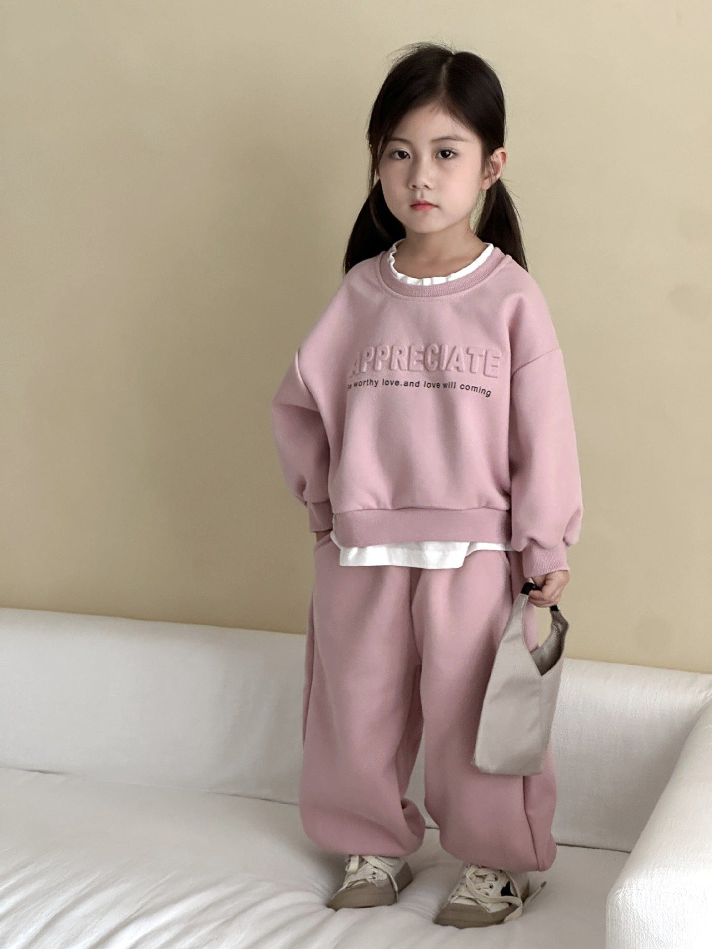 長袖セットアップ Pink / 80cm エンボスロゴ長袖スウェットセットアップ 2点セット【mh0010493】