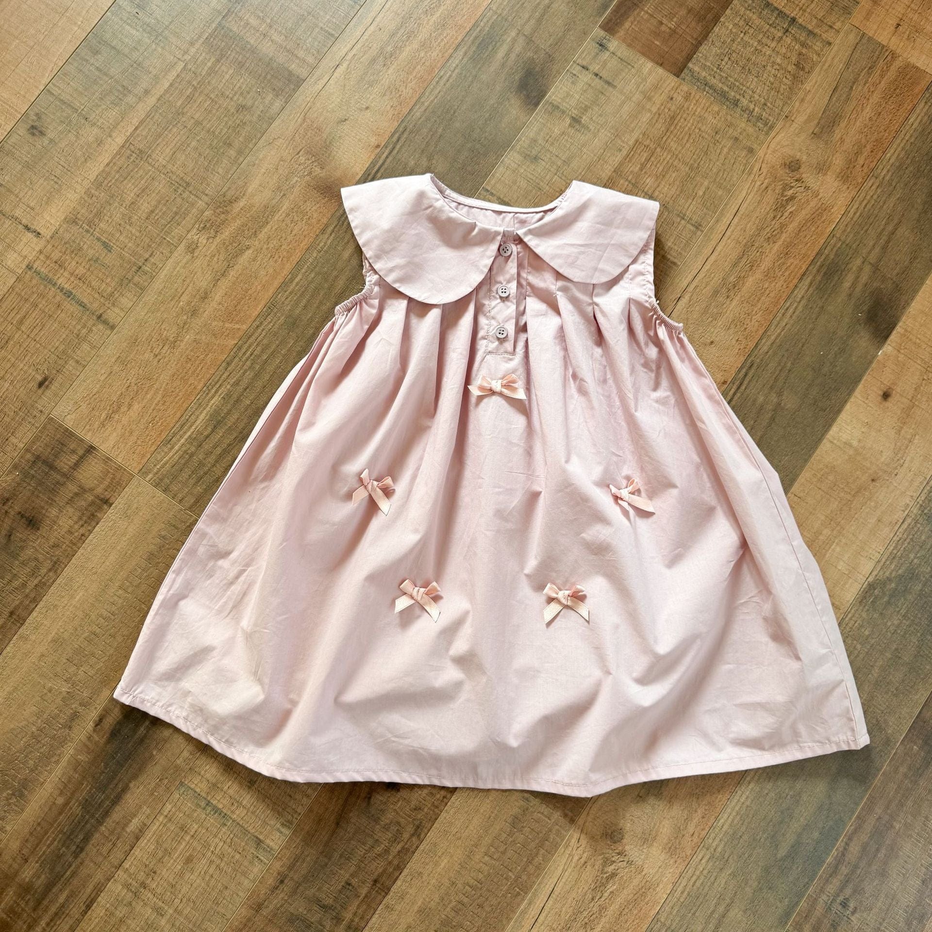 ノースリーブワンピース Pink / 80cm リボンアクセント丸襟ノースリーブワンピース【mh0010191】