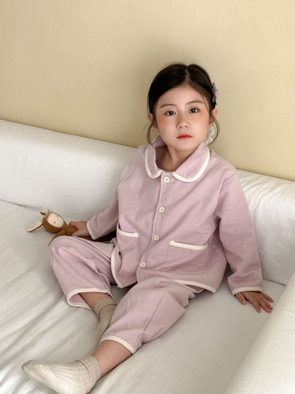 長袖パジャマ Pink / 80cm バイピング襟付き長袖シャツパジャマセット【mh0010480】