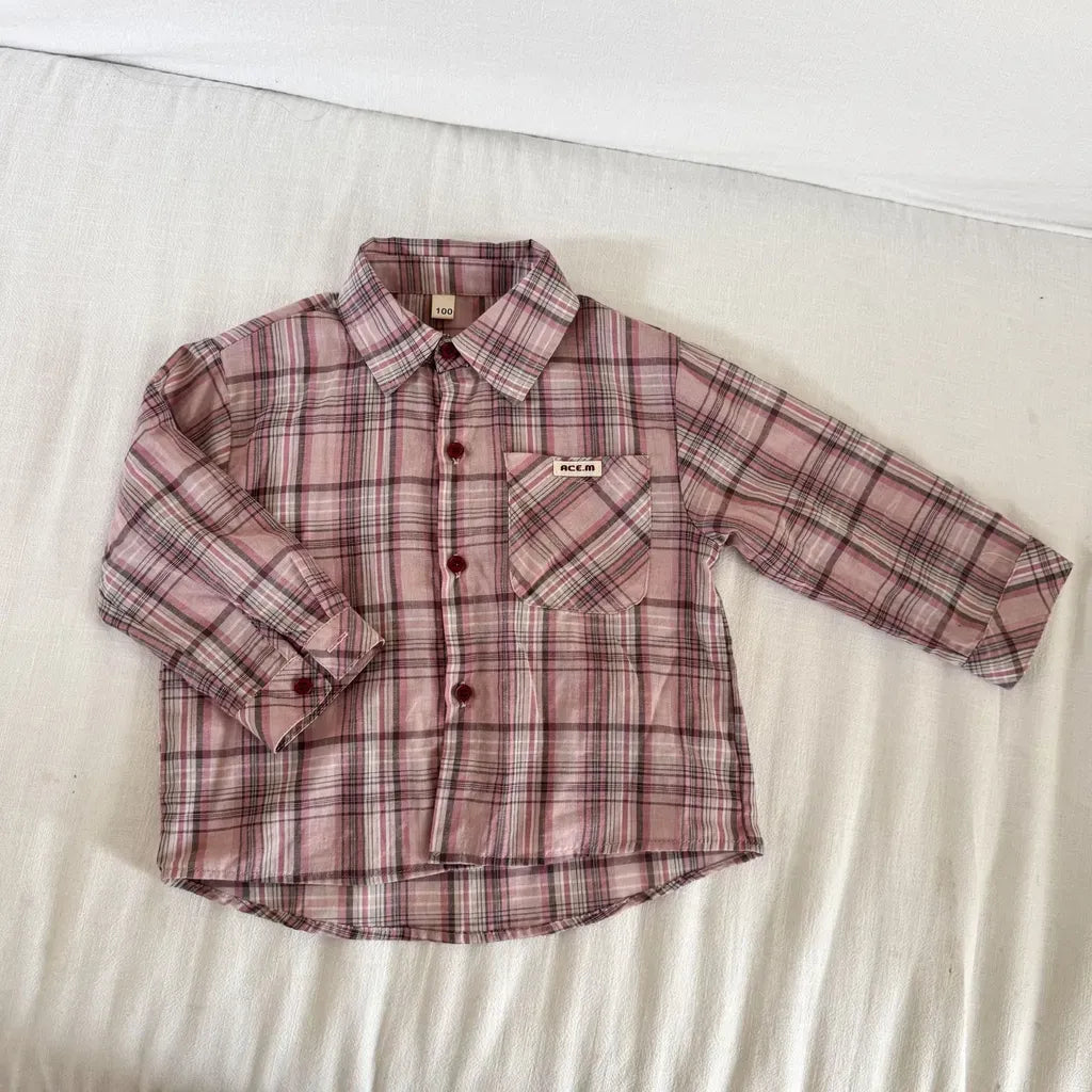 長袖シャツ・ブラウス Pink / 80cm ビッグチェック柄ルーズ長袖シャツ【mh0011237】