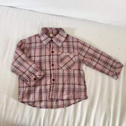 長袖シャツ・ブラウス Pink / 80cm ビッグチェック柄ルーズ長袖シャツ【mh0011237】