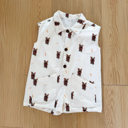 半袖ジャンプスーツ puppy / 80cm ドッグ犬/クッキー刺繍プリント半袖ジャンプスーツ【mh0010179】