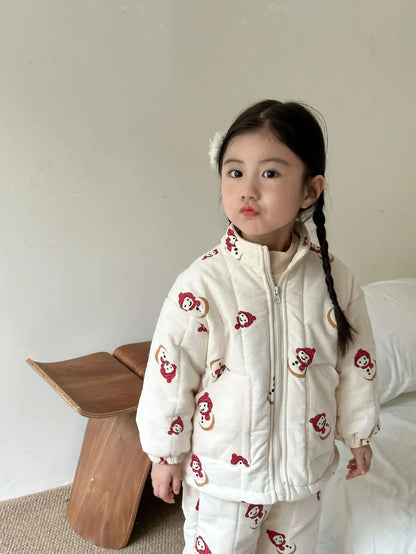 長袖セットアップ snowman / 12M  80CM キッズセットアップ 2点セット 裏フリースジップアップジャケット+ロングパンツ 長袖パジャマセット ルームウェア【mh0007845】