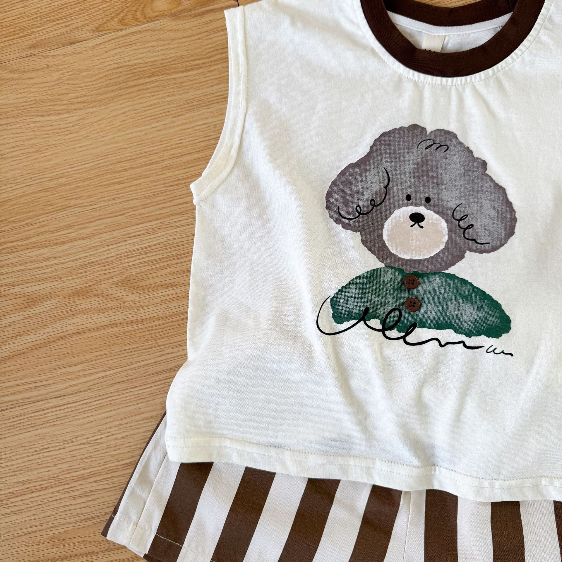 ノースリーブセットアップ アニマルプリント半袖Tシャツ+ストライプショートパンツセットアップ 2点セット【mh0010186】