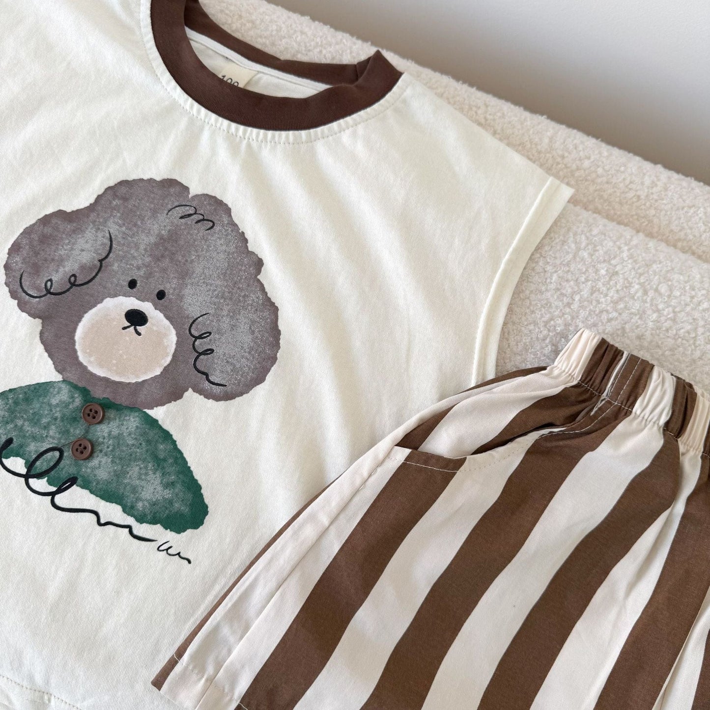 ノースリーブセットアップ アニマルプリント半袖Tシャツ+ストライプショートパンツセットアップ 2点セット【mh0010186】