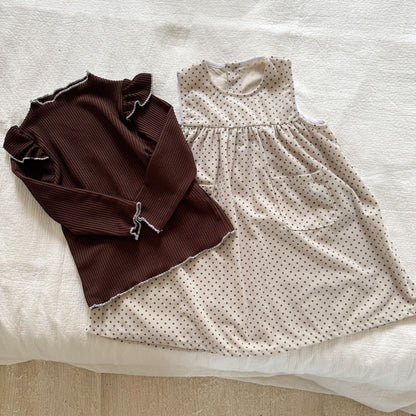 長袖セットアップ 水玉ドットノースリーブワンピース/ショルダーフリル長袖カットソーTシャツ【mh0010481】