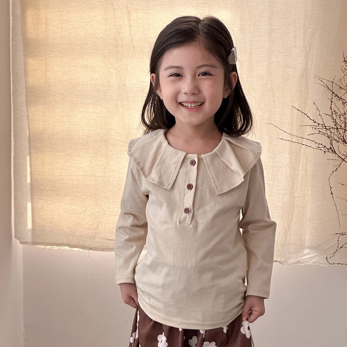 長袖シャツ・ブラウス ビッグ襟長袖Tシャツブラウス【mh0010485】