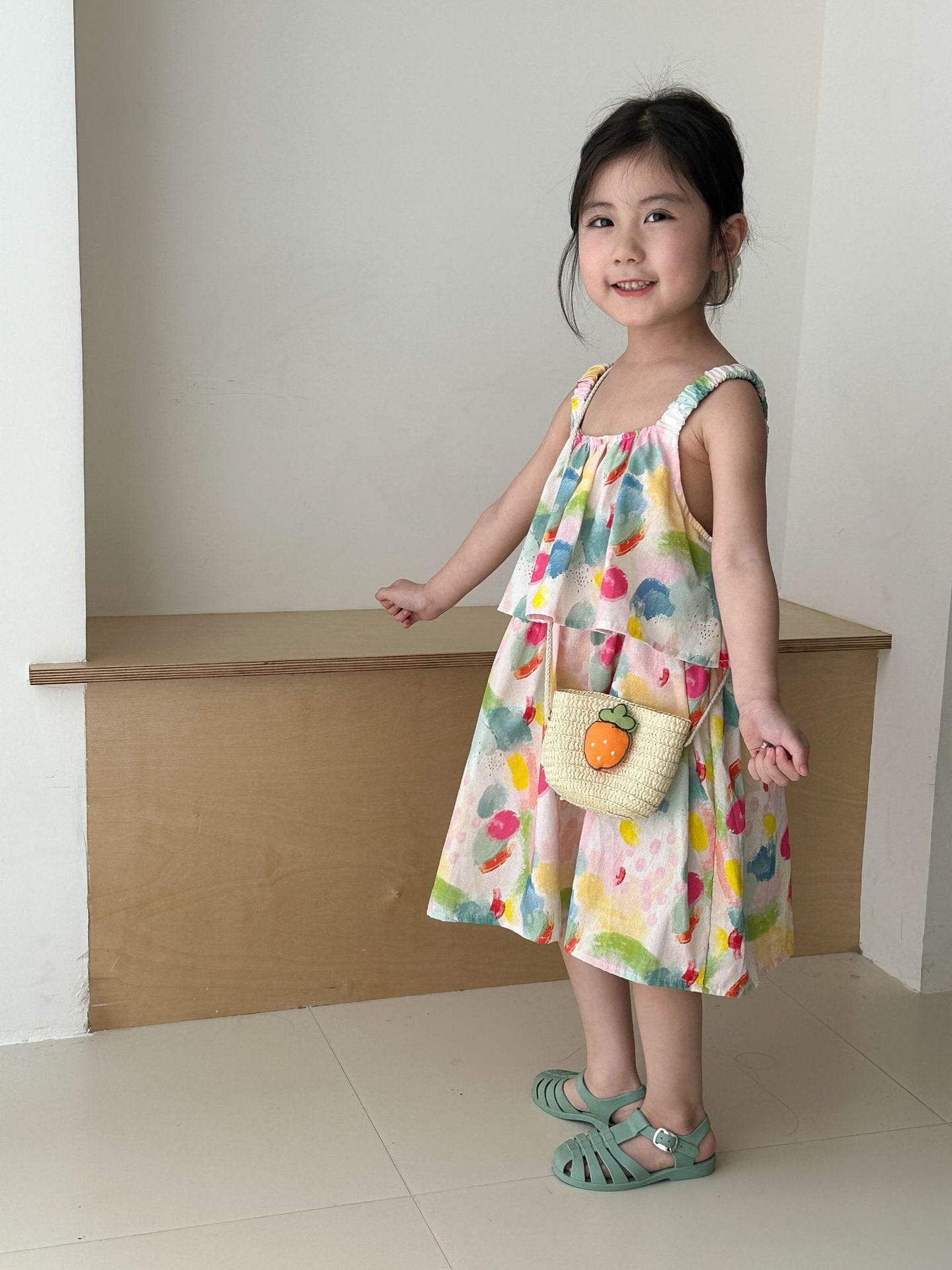 ノースリーブワンピース watercolor + bag / 80cm カラフルフルーツプリントキャミソールワンピース【mh0009836】