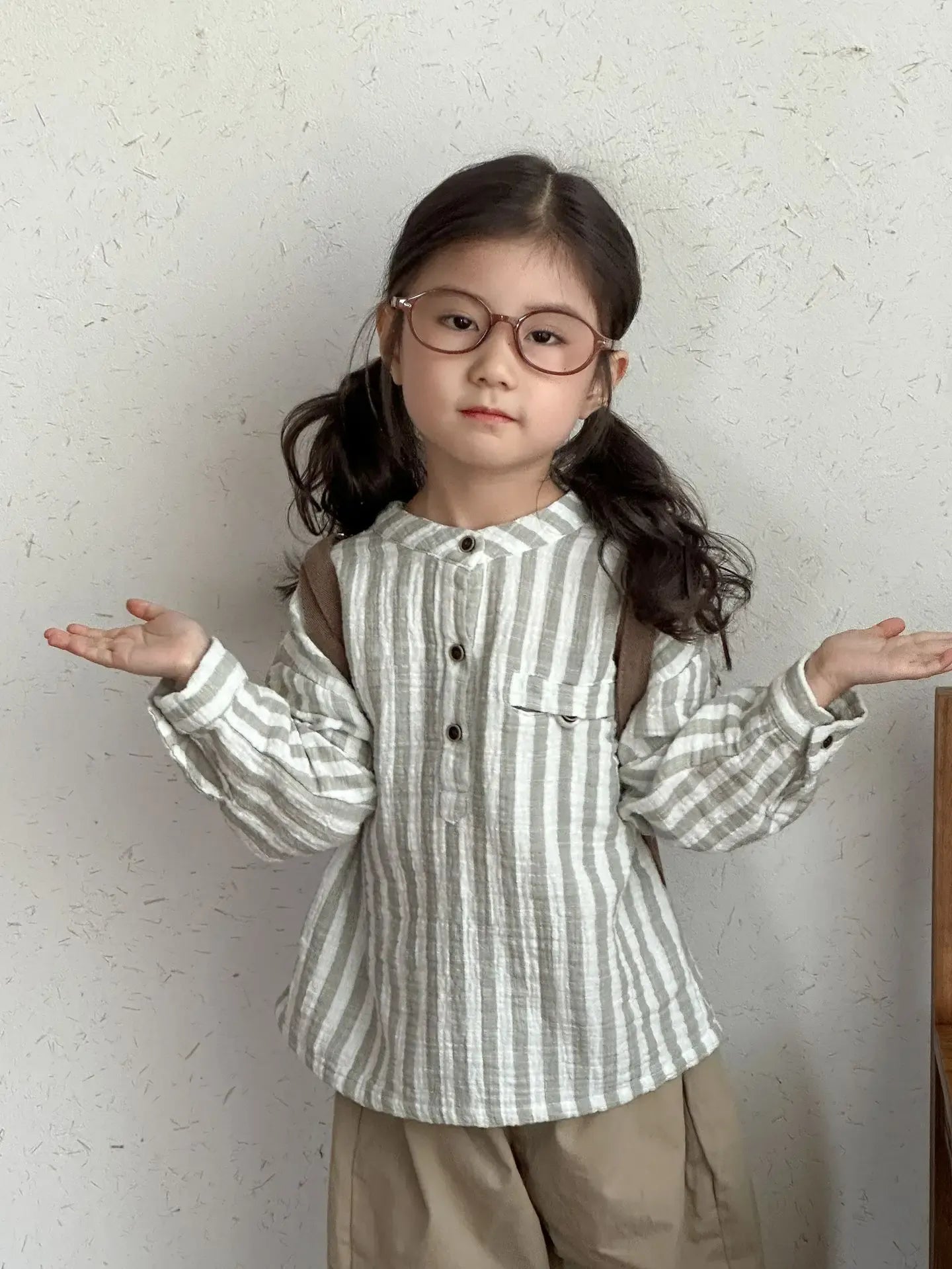 長袖シャツ・ブラウス White / 80cm 12M キッズトップス ストライプノーカラー長袖シャツ【mh0008827】