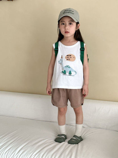 ノースリーブセットアップ White / 80cm 恐竜ダイナソープリントタンクトップ+ショートパンツセットアップ 2点セット【mh0009835】