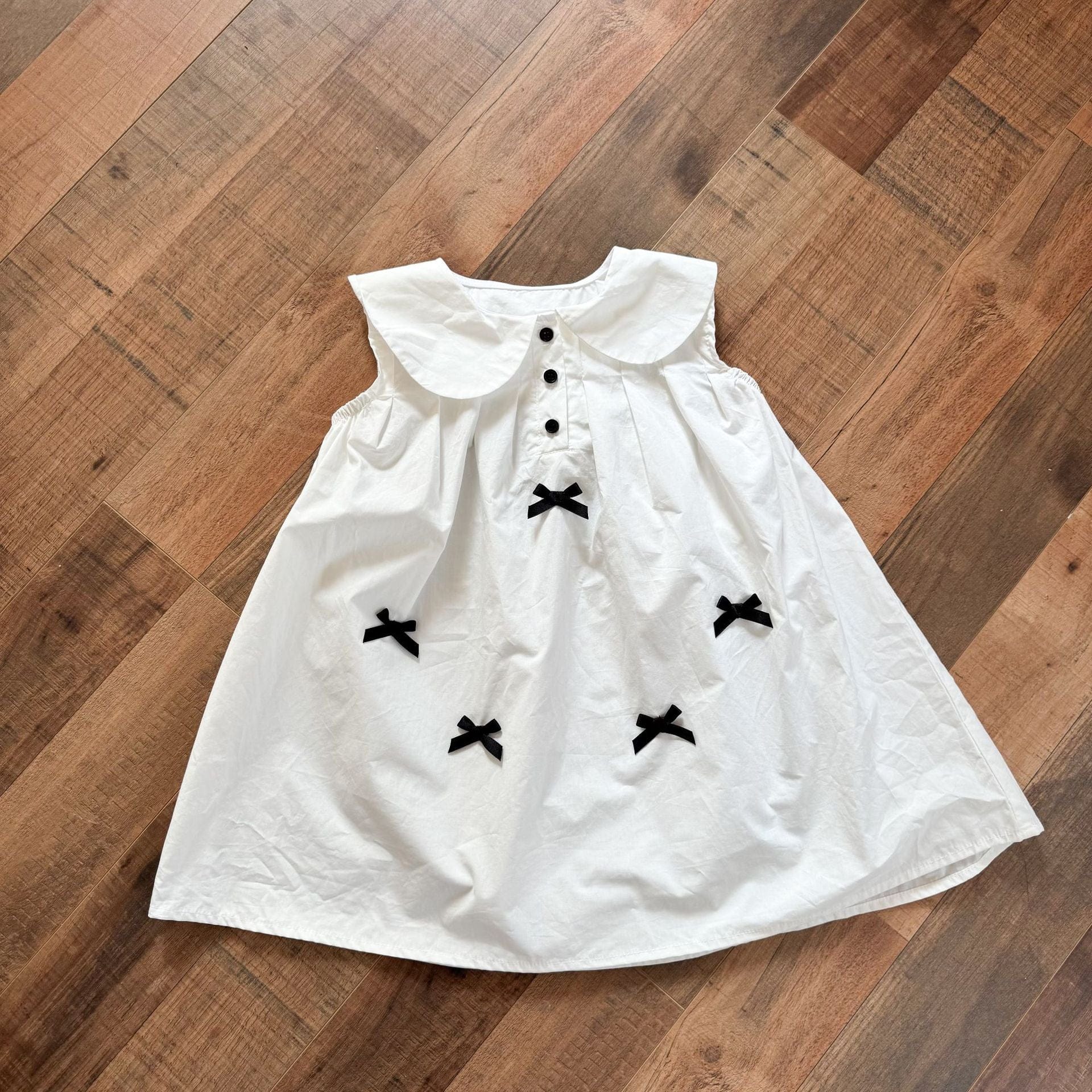 ノースリーブワンピース White / 80cm リボンアクセント丸襟ノースリーブワンピース【mh0010191】