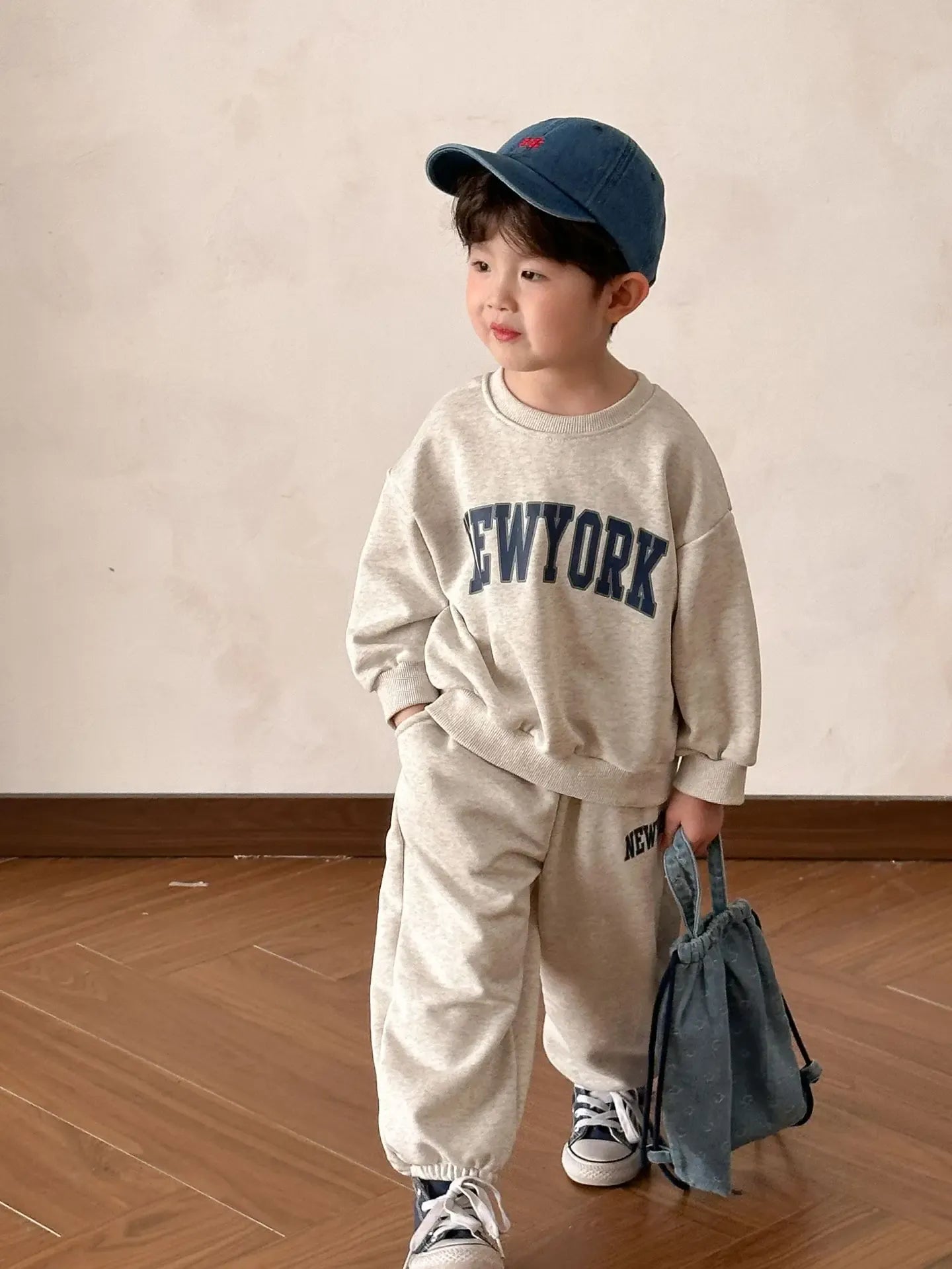 長袖セットアップ White Gray / 80cm 12M キッズトップス レターロゴプリント長袖スウェットシャツトレーナー 3カラー【mh0006847】