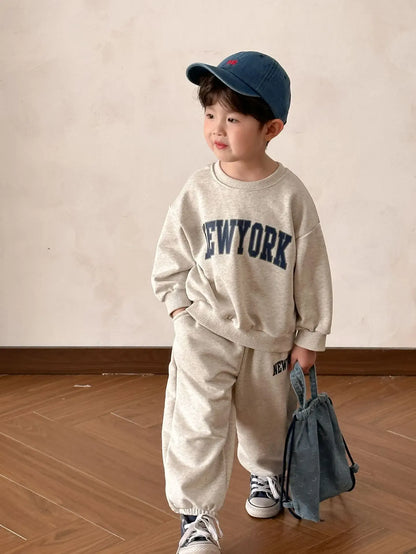 長袖セットアップ White Gray / 80cm 12M キッズトップス レターロゴプリント長袖スウェットシャツトレーナー 3カラー【mh0006847】