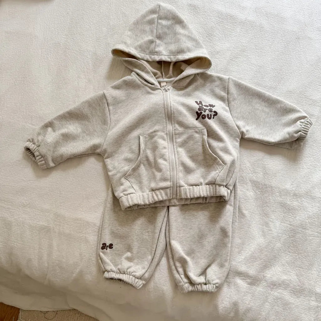 長袖セットアップ White Gray / 80cm ロゴプリントジップアップパーカーセットアップ 2点セット【mh0011243】