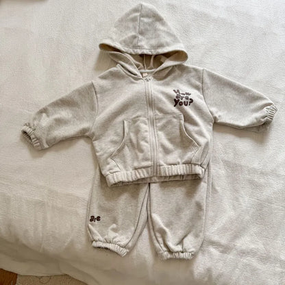 長袖セットアップ White Gray / 80cm ロゴプリントジップアップパーカーセットアップ 2点セット【mh0011243】