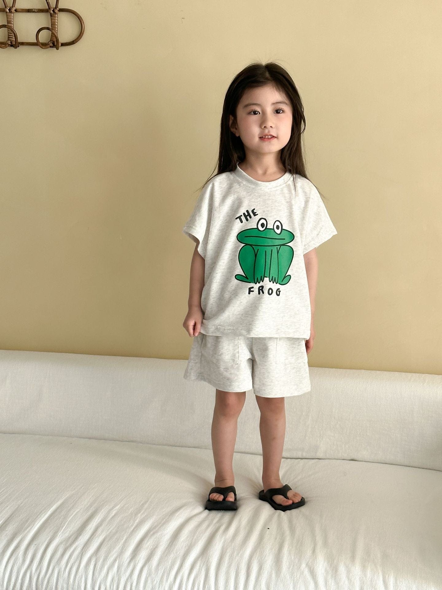 半袖セットアップ White Gray / 80cm カエルFrogプリント半袖Tシャツ+ショートパンツセットアップ 2点セット【mh0009837】