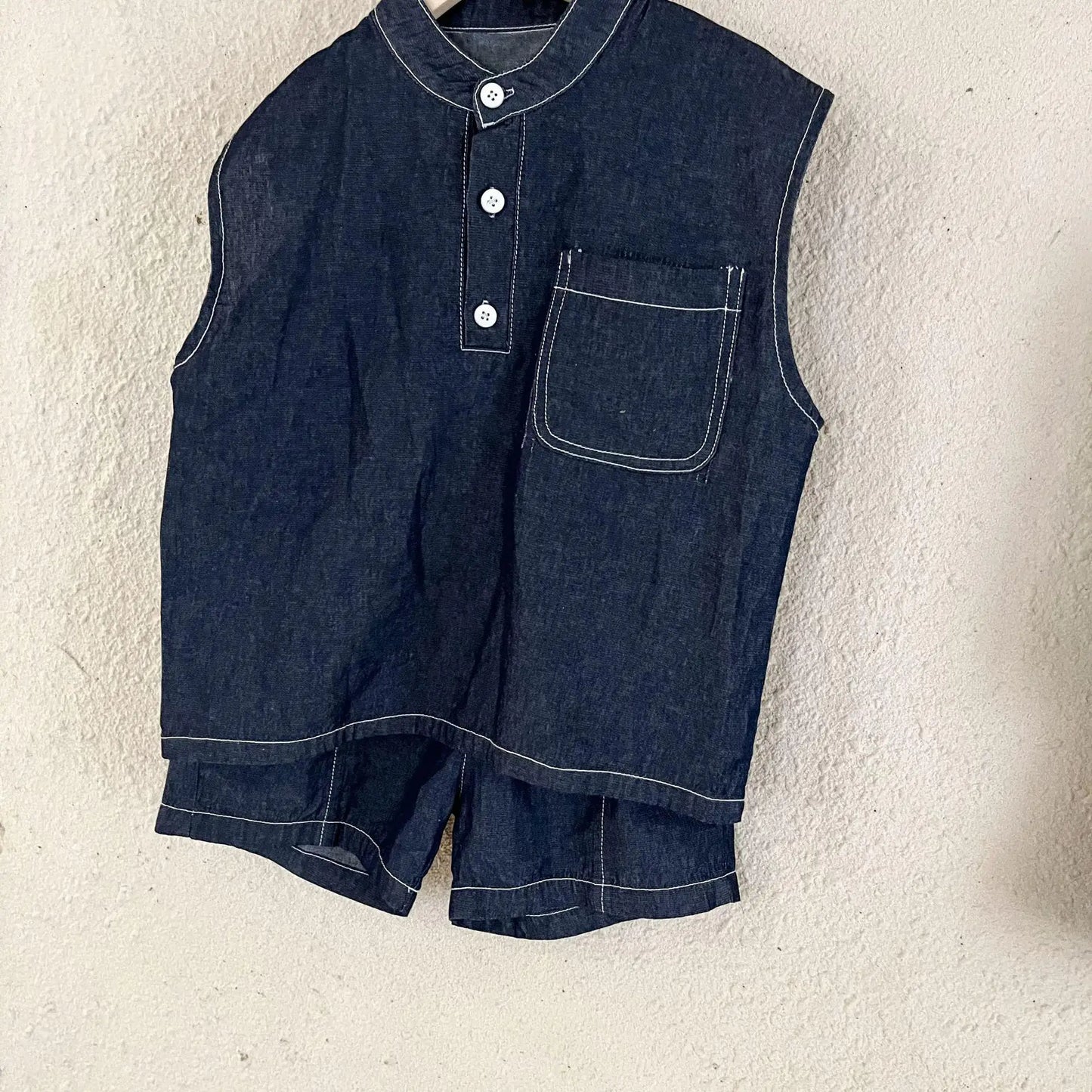 ノースリーブセットアップ X86056  suit / 12M  80CM キッズセットアップ 2点セット デニム ノースリーブシャツ+ショートパンツ リンクコーデ 兄弟姉妹 お揃いコーデ【mh0005173】