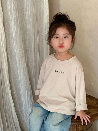 長袖Tシャツ Apricot / 12M  80CM キッズトップス 長袖レターロゴワンポイントプリントTシャツ 2カラー【mh0006703】