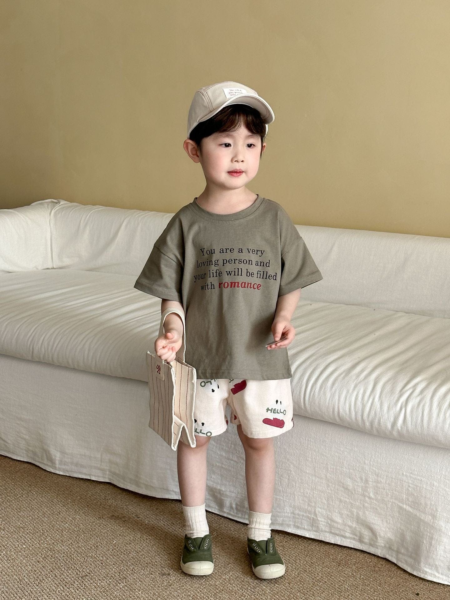 半袖Tシャツ Army Green / 80cm レターロゴプリント半袖Tシャツ【mh0009832】