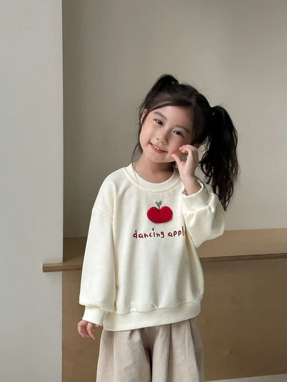 長袖Tシャツ Beige / 80cm 12M キッズトップス バナナ/りんごアップリケ長袖スウェットシャツ【mh0008777】
