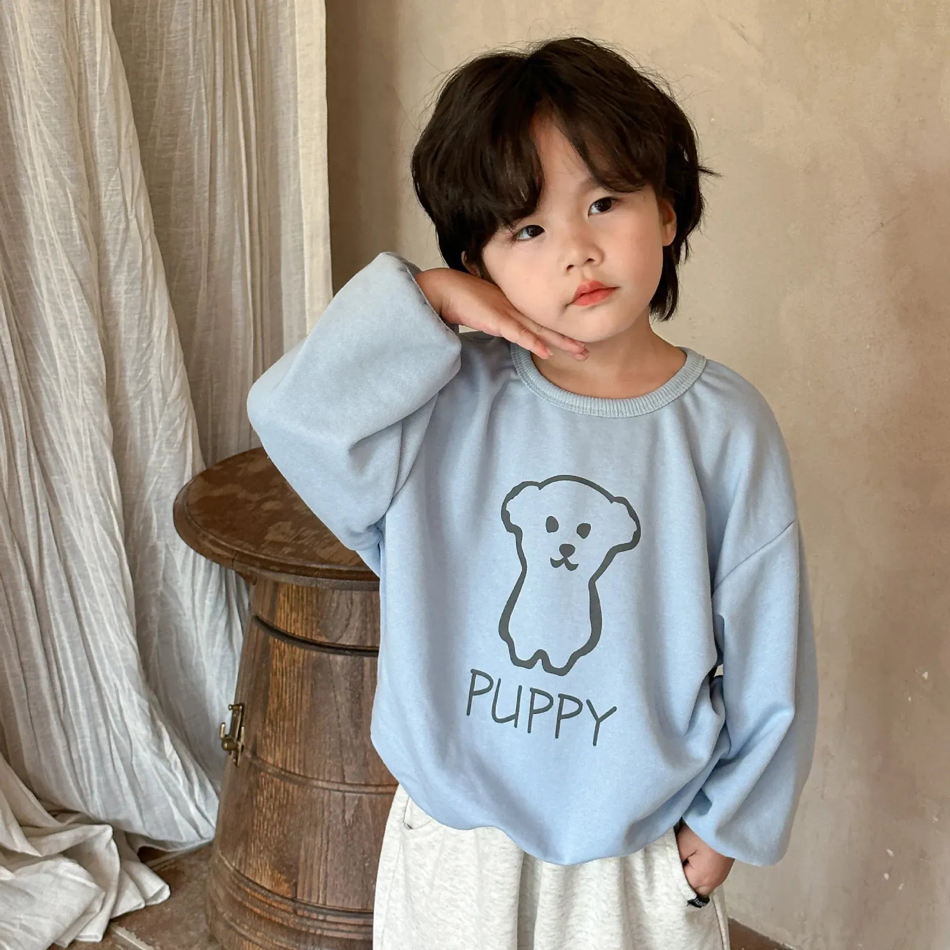長袖Tシャツ Blue / 12M  80CM キッズトップス 長袖PUPPY犬プリントスウェットTシャツ 2カラー【mh0006688】