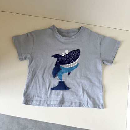 半袖Tシャツ Blue / 80cm 鳥/クジラプリント半袖Tシャツ【mh0010183】