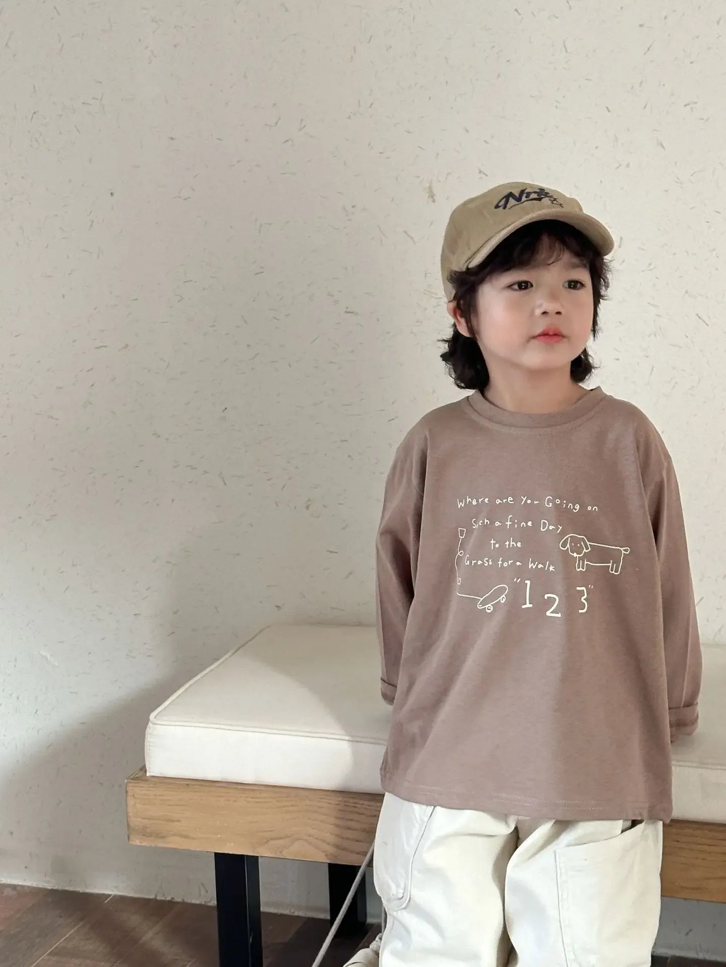 長袖Tシャツ Brown / 80cm 12M キッズトップス 犬ドッグレターロゴプリント長袖Tシャツ【mh0008513】