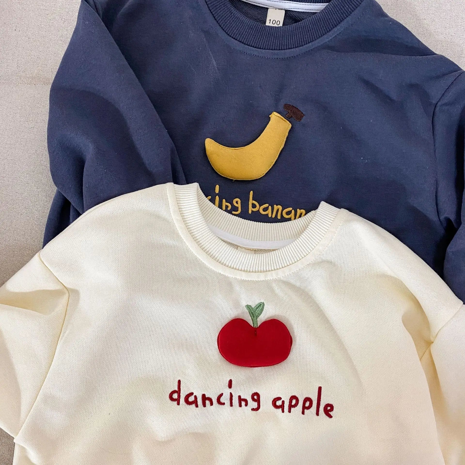 長袖Tシャツ キッズトップス バナナ/りんごアップリケ長袖スウェットシャツ【mh0008777】