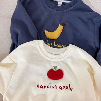 長袖Tシャツ キッズトップス バナナ/りんごアップリケ長袖スウェットシャツ【mh0008777】