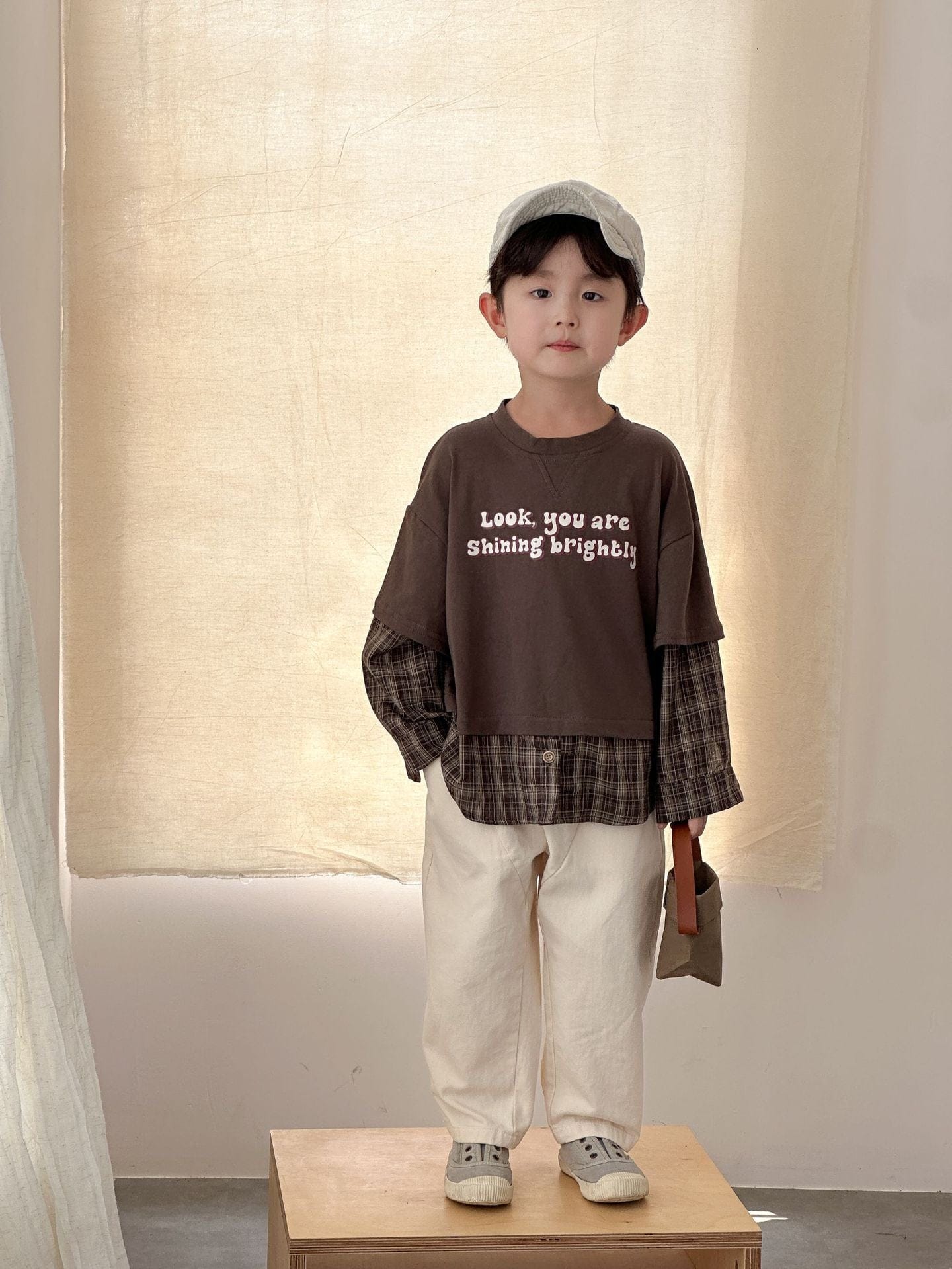 長袖Tシャツ ロゴプリントチェックドッキング長袖スウェット【mh0011239】