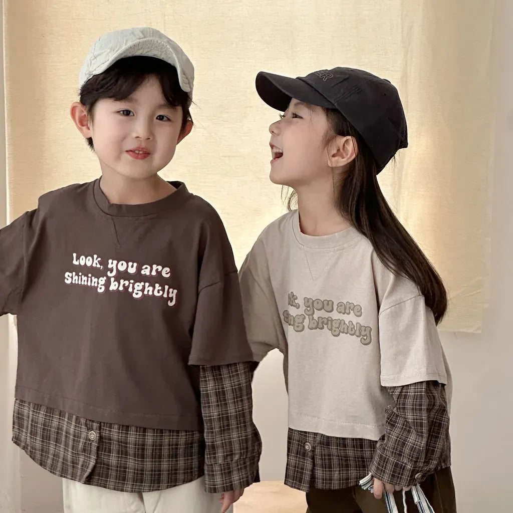 長袖Tシャツ ロゴプリントチェックドッキング長袖スウェット【mh0011239】