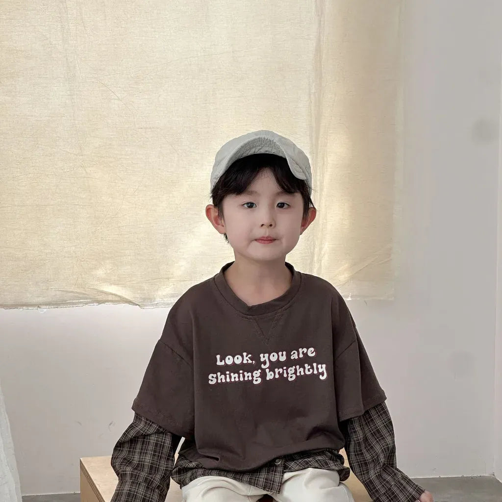 長袖Tシャツ ロゴプリントチェックドッキング長袖スウェット【mh0011239】