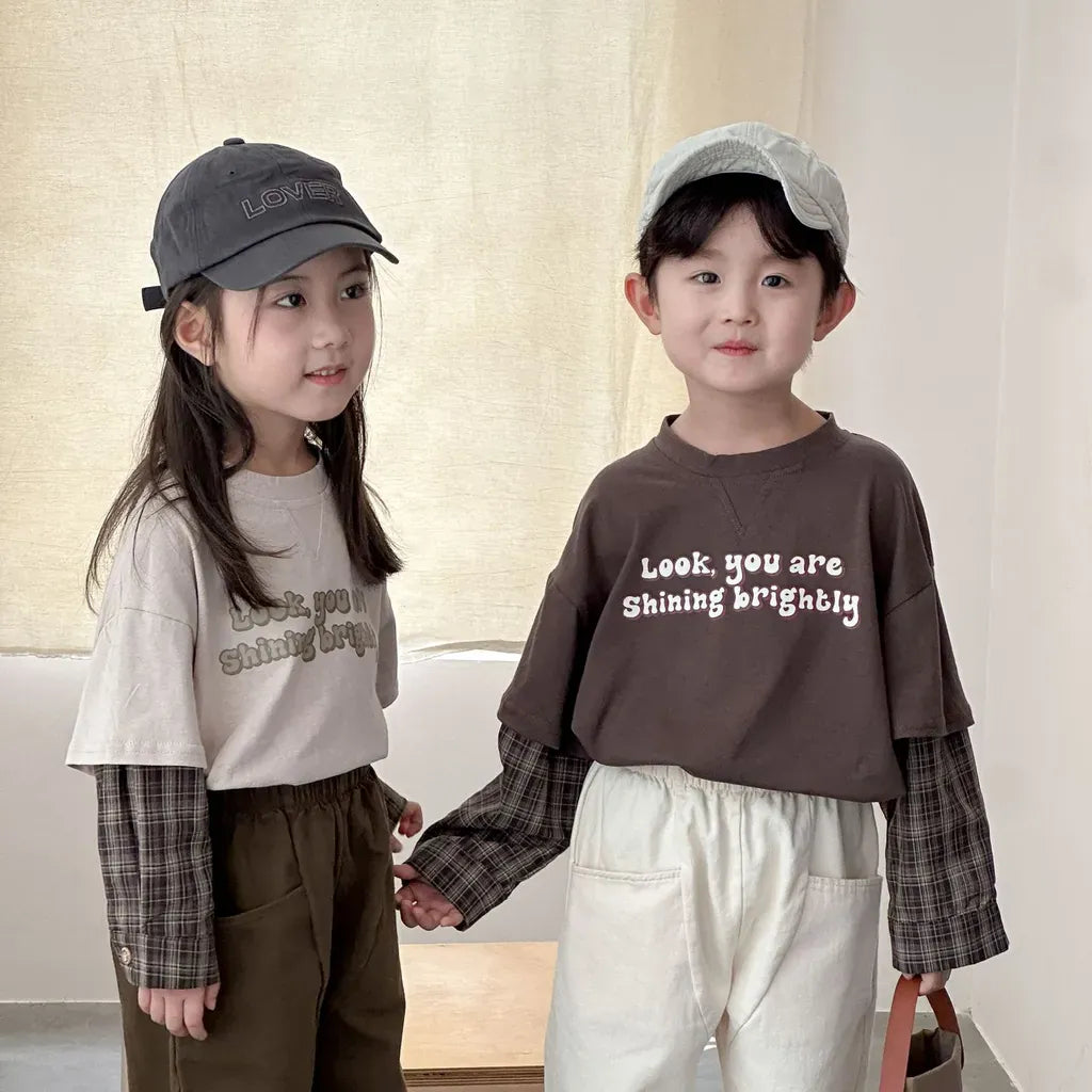 長袖Tシャツ ロゴプリントチェックドッキング長袖スウェット【mh0011239】