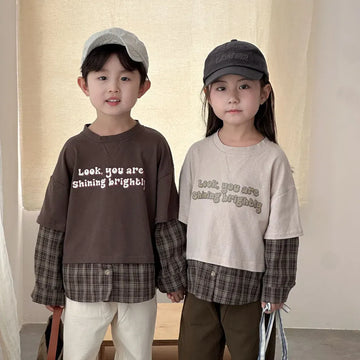 長袖Tシャツ ロゴプリントチェックドッキング長袖スウェット【mh0011239】