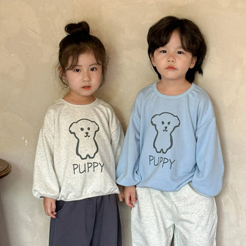 長袖Tシャツ キッズトップス 長袖PUPPY犬プリントスウェットTシャツ 2カラー【mh0006688】