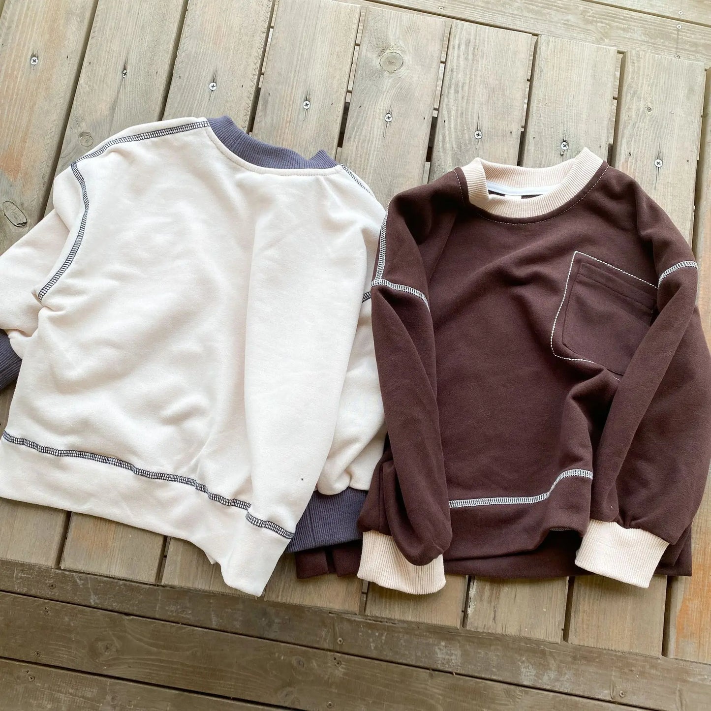 長袖Tシャツ キッズトップス ステッチアクセント長袖シンプルTシャツ 2カラー【mh0007054】