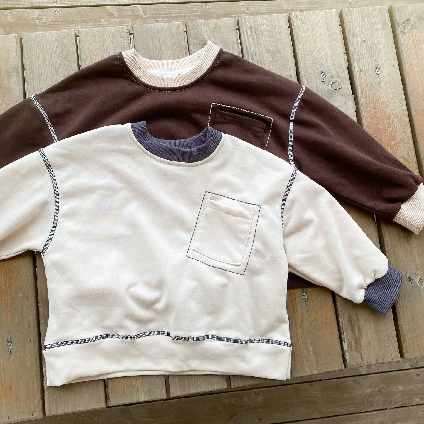 長袖Tシャツ キッズトップス ステッチアクセント長袖シンプルTシャツ 2カラー【mh0007054】